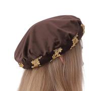 Renaissance Hat - Soft Velvet Vintage Gold Trim Medieval Roll Brim Costume Headpiece, Padded 14th Century Cosplay Hat For Halloween Party Stage Show Masquerade Ball