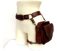 Renaissance Medieval Belt Satchel Pouch Bag Fanny Pack Gothic PU Leather Crossbody Messenger Bags Thigh Leg Hip Holster Purse Hiking Sport Chain Bags for Women Men, Brown, Medium to Large