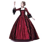 Renaissance Medieval Costume Vitorian Lace up Corset Halloween Party Masquerade Long Prom Ball Gown Outfit (37-Wine Red, L)