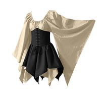 Renaissance Medieval Dress For Women Traditional Irish Dress With Corsets Accessories Gothic Costume Fancy Dress For Halloween Carnival Cosplay Beige Xl