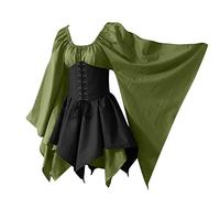 Renaissance Medieval Dress For Women Traditional Irish Dress With Corsets Accessories Gothic Costume Fancy Dress For Halloween Carnival Cosplay Green M