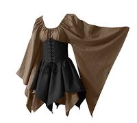 Renaissance Medieval Dress For Women Traditional Irish Dress With Corsets Accessories Gothic Costume Fancy Dress For Halloween Carnival Cosplay Brown L