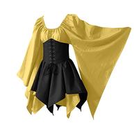 Renaissance Medieval Dress For Women Traditional Irish Dress With Corsets Accessories Gothic Costume Fancy Dress For Halloween Carnival Cosplay Yellow L