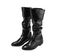 Renaissance Medieval Pirate Boots Mens Western Knight Boots Flat Jazz Pull On Mid Calf Gothic Cosplay Shoes, Black, 12.5