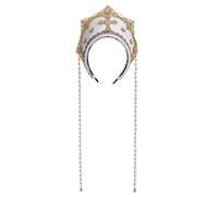 Renaissance Medieval Tudor Queen Headpiece for Women Anne Boleyn Headband Elizabethan Royal Coronet Hood Tiara Hat (White)