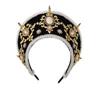 Renaissance Medieval Tudor Queen Headpiece for Women Anne Boleyn Headband Elizabethan Royal Coronet Hood Tiara Hat (Black-1)