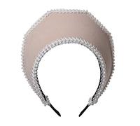 Renaissance Medieval Tudor Queen Headpiece for Women Anne Boleyn Headband Elizabethan Royal Coronet Hood Tiara Hat (Beige)