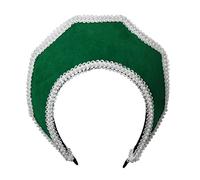 Renaissance Medieval Tudor Queen Headpiece for Women Anne Boleyn Headband Elizabethan Royal Coronet Hood Tiara Hat (Green-1)