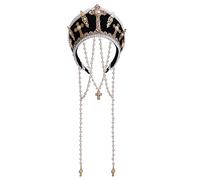 Renaissance Medieval Tudor Queen Headpiece for Women Anne Boleyn Headband Elizabethan Royal Coronet Hood Tiara Hat (Black)