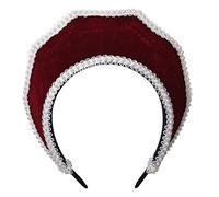 Renaissance Medieval Tudor Queen Headpiece for Women Anne Boleyn Headband Elizabethan Royal Coronet Hood Tiara Hat (Wine Red)