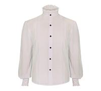 Renaissance Men's Shirt with Ruffled Collar - Puff Sleeve Tee, Gothic Top Pleated Pure Colours Blouse Fashion Casual Top for Steampunk Cosplay Medieval Retro Courtyard Halloween Victorian, white, XL