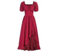 Renaissance Off-Shoulder High-Low Dress for Women - Gothic Victorian Medieval Court Costume with Bell Sleeves and Ruffle - Halloween Pirate Peasant Dress