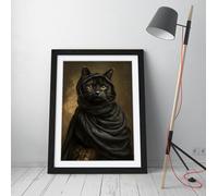 Renaissance Painting, Hijabi Black Cat Stunning Framed Wall Art Print Picture - A1 - Black Frame