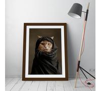 Renaissance Painting, Hijabi Cat Stunning Framed Wall Art Print Picture - A2 - Walnut Frame