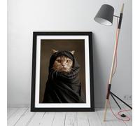 Renaissance Painting, Hijabi Cat Stunning Framed Wall Art Print Picture - A3 - Black Frame