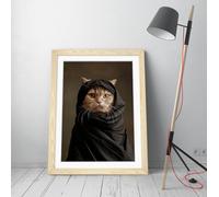 Renaissance Painting, Hijabi Cat Stunning Framed Wall Art Print Picture - A3 - Light Oak Frame