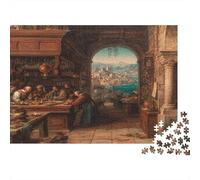 Renaissance Paintings of Coastal City Cafe Interiors,Puzzles Gemusterte Nachhaltige Puzzles Für Erwachsene Hochwertige Holzspielpuzzles 1000pcs (75x50cm)