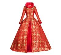 Renaissance Queen Princess Fairytale Brocade Victorian Holiday Dress Historical Masquerade Ball Gown Theater Costume (US, Alpha, X-Large, Regular, Regular, Red)