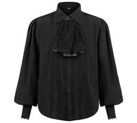 Renaissance Shirt Men - Medieval Pirates Shirts for Men, Victorian Steampunk Gothic Poet Shirt V-Neck Lace-Up Stand Collar Long Sleeve Renaissance Clothing