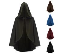Renaissance Short Cape Medieval Hooded Cloak for Men Vintage Gothic Steampunk Cape Witch Wizard Costume Cosplay Robe Cloak Knight Jacket Victorian Gown Halloween Fancy Dress Clothing