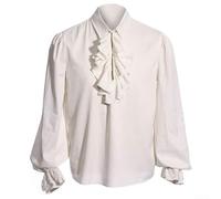 Renaissance Themed Mens Gothic Shirt with Puff Sleeves and Elegant Details (2XL White)