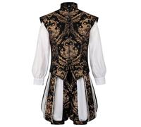 Renaissance Tudor Suit Men's Elizabeth King Prince Costume Victorian Suit Prince Tudor King Suits Double Vest Pumpkin Trousers Victorian Costume Stand-Up Collar, black, S