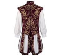 Renaissance Tudor Suit Men's Elizabeth King Prince Costume Victorian Suit Prince Tudor King Suits Double Vest Pumpkin Trousers Victorian Costume Stand-Up Collar, red, M