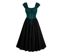Renaissance Women's Dresses with Corset, Medieval Maxi Dress, Women's Puff Sleeves, Steampunk Knee-Length Dress with Lacing, Halloween, Carnival Party Costume, Ruffle Ball Dresses, Fancy Dress