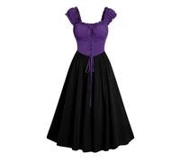 Renaissance Women's Dresses with Corset, Medieval Maxi Dress, Women's Puff Sleeves, Steampunk Knee-Length Dress with Lacing, Halloween, Carnival Party Costume, Ruffle Ball Dresses, Fancy Dress