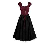 Renaissance Women's Dresses with Corset, Medieval Maxi Dress, Women's Puff Sleeves, Steampunk Knee-Length Dress with Lacing, Halloween, Carnival Party Costume, Ruffle Ball Dresses, Fancy Dress