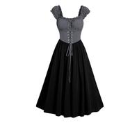 Renaissance Women's Dresses with Corset, Medieval Maxi Dress, Women's Puff Sleeves, Steampunk Knee-Length Dress with Lacing, Halloween, Carnival Party Costume, Ruffle Ball Dresses, Fancy Dress