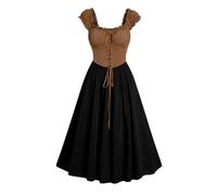 Renaissance Women's Dresses with Corset, Medieval Maxi Dress, Women's Puff Sleeves, Steampunk Knee-Length Dress with Lacing, Halloween, Carnival Party Costume, Ruffle Ball Dresses, Fancy Dress