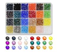 Renashed 1200Pcs 6mm Briolette Crystal Glass Faceted AB Beads Glass Beads Spacer Beads Faceted for Jewelry Making Bracelets Necklaces with Container Box Beads 24 Colors by