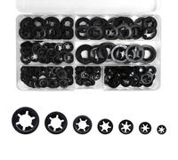Renashed 340Pcs Internal Tooth Star Lock Washers, M3-M12 Quick Speed Locking Washers Assortment Kit 65Mn Steel Black Oxide Finish Push on Locking Washer, 7 Size