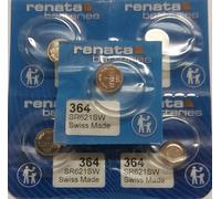 RENATA 364 Battery, Watch, Single Cell, Silver Oxide, 20 mAh, 1.55 V, SR60, Flat Top, 6.8 mm (5 pieces)