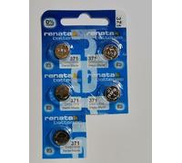 RENATA 371 Battery, Watch, Single Cell, Silver Oxide, 40 mAh, 1.55 V, SR69, Flat Top, 9.5 mm (5 pieces)