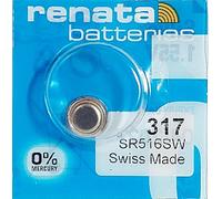 Renata One (1) X 317 SR516SW SB-AR Silver Oxide Watch Battery 1.55v Blister Packed
