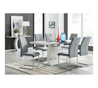 Renato 120cm High Gloss Extending Kitchen Dining Table and 6 Lorenzo Chairs - Grey