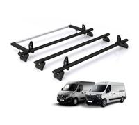 Renault Master Roof Rack For 2010-2024 3X Roof Bars + Roller Rhino Kammbar Black Suitable Only For H1/h2 Roof Height Models