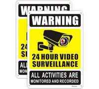 Renborn 2 Pack Surveillance Warning Safety Sign CCTV Security Camera Signs Hanging Signage Reflective Aluminum 24 Hour Video Surveillance All Activities Are Monitored And Recorded Sign Outdoor 10"x7"