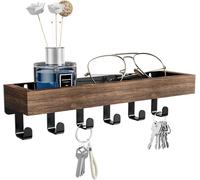 Renborn Key Holder with Wood Tray and 6 Hooks, Wall Mounted Key Racks, Key Hangers Home Decor Key Rack Mail Organizer for Hallway, Entryway, Bedroom, Mudroom, Office