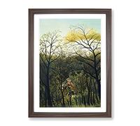 Rendezvous In The Forest By Henri Rousseau Classic Painting Framed Print | A4 Walnut Framed Wall Art | Ready to Hang | Classic Landscape Picture | Living Room Bedroom Lounge Office