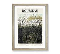 Rendezvous In The Forest By Henri Rousseau Exhibition Museum Painting Framed Wall Art Print, Ready to Hang Picture for Living Room Bedroom Home Office Décor, Oak A2 (64 x 46 cm)