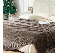 Rendile Flannel Fleece Blanket, 150 x 200 CM Double Size Blankets and Throws 300GSM, Soft Jacquard Weave Leaves Pattern Luxury Throws for Bed and Couch, Chocolate