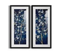 Renditions Gallery Nature Canvas Wall Art Paintings & Prints Gold Stem Indigo Spring Botanical Modern Canvas Decor for Bedroom Dining Living Room Office Home Kitchen Wall Hanging Pictures - 12"x28"