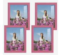 Renditions Gallery Photo Frames 8x10 inch Picture Frame Set of 4 High-end Modern Style, Made of Solid Wood and High Definition Glass Ready for Wall and Tabletop Photo Display, Hot Pink Frame (8"x10")