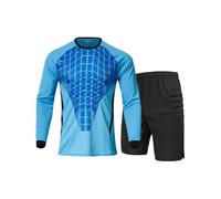 RenDiuJups Goalkeeper Jersey Pro Set, Foam Padded Top & Protective Pants, Football Keeper Uniform with Sponge Protection, Breathable Fabric for Men & Youth(Blue(Long sleeves+shorts),XL)