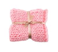 RenDiuJups Large Chunky Knit Blanket Wool Handmade Cozy Warm Throw, Modern Boho Bedroom Home Decor Giant Yarn Farmhouse Style Decor, Handcrafted Wool Decor(Pink,100 * 120cm/39.3 * 47.2")