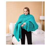 RenDiuJups Large Chunky Knit Blanket Wool Handmade Cozy Warm Throw, Modern Boho Bedroom Home Decor Giant Yarn Farmhouse Style Decor, Handcrafted Wool Decor(Green,50 * 50cm/19.7 * 19.7")