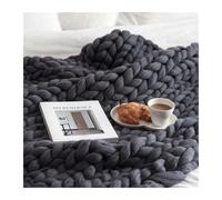 RenDiuJups Large Chunky Knit Blanket Wool Handmade Cozy Warm Throw, Modern Boho Bedroom Home Decor Giant Yarn Farmhouse Style Decor, Handcrafted Wool Decor(Dark gray,80 * 80cm/31.5 * 31.5")